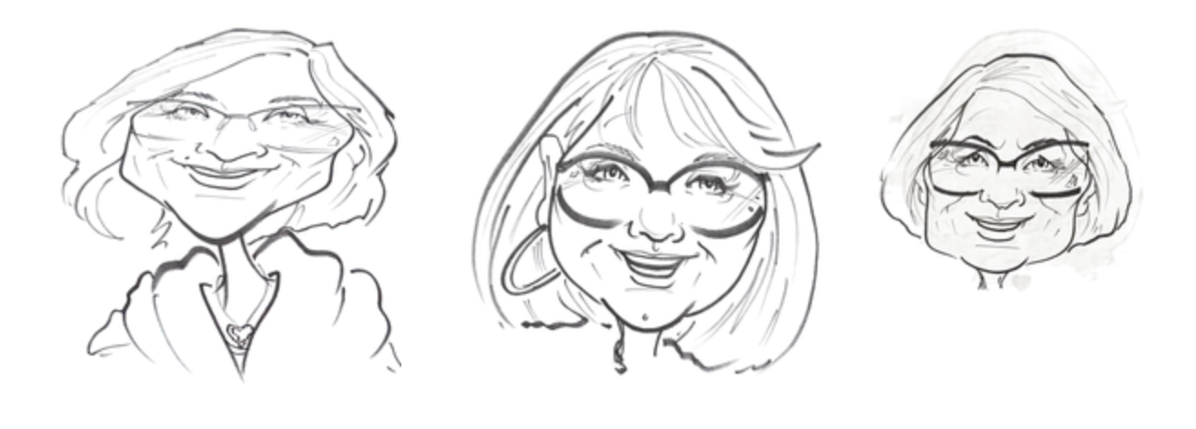 Two caricatures of women in glasses